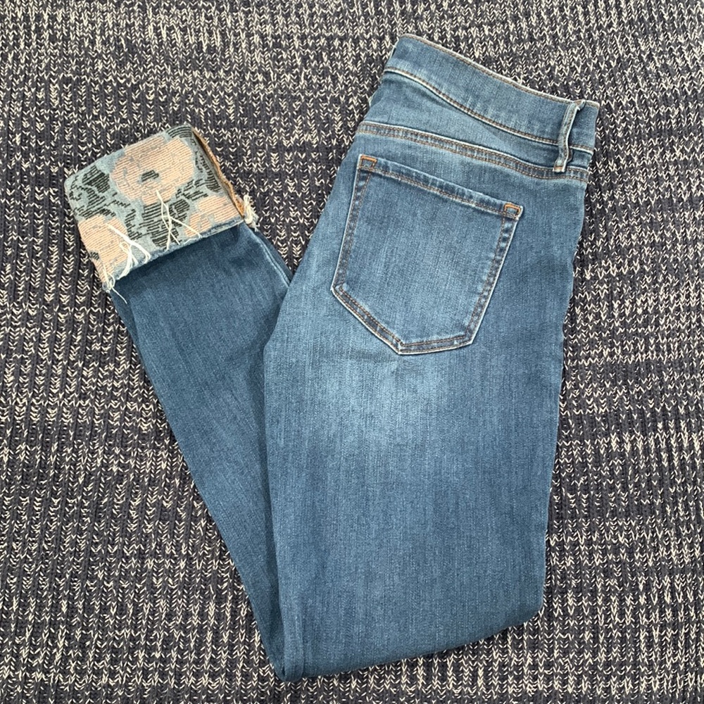 LOFT Blue Jeans with Floral Cuff